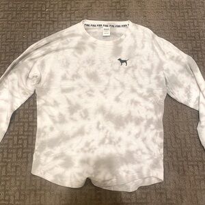 Victoria’s Secret loose fitting, grey and white tye dye looking sweatshirt.